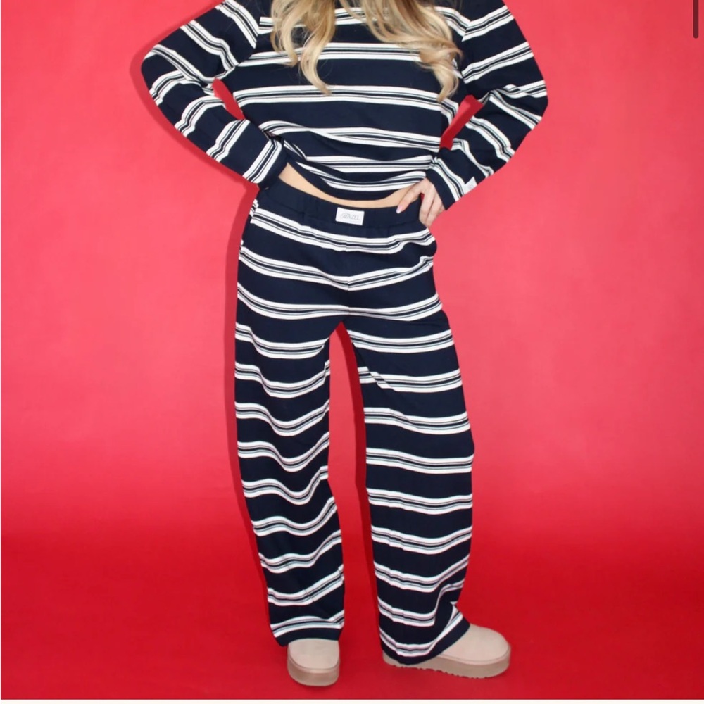 Navy and White Striped Women's Lounge Pants